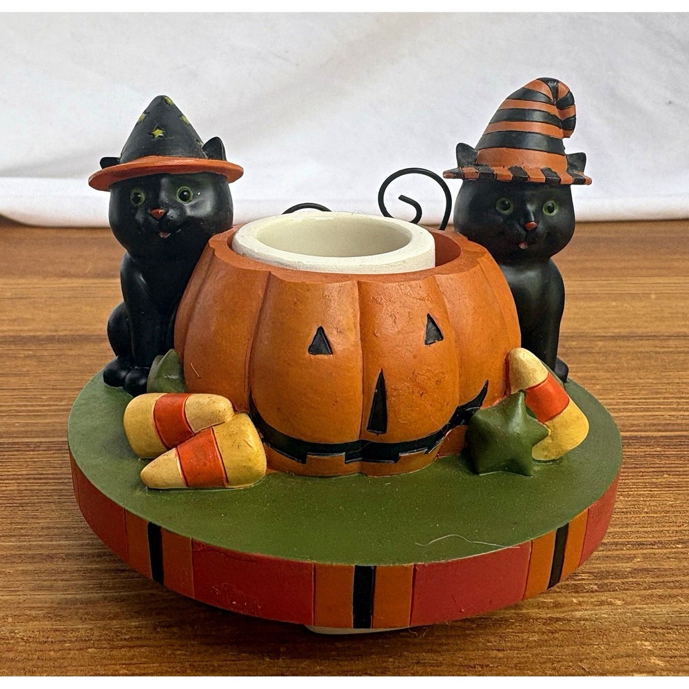 Yankee Candle Our America Halloween Pumpkin Black Cats Candle Holder Witch Cats
